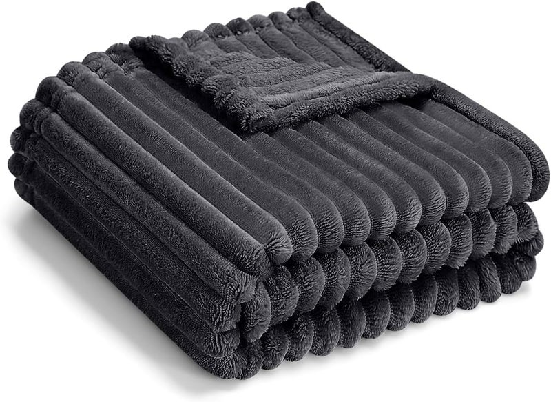Eonkasp Soft Fleece Baby Blanket Ultra Cozy Grey Baby Blankets for Boys Warm and Lightweight Infant Toddler Newborn Receiving Gift with Reversible Stripes for Crib Stroller, 30x40 Inch, Dark Grey - Image 1